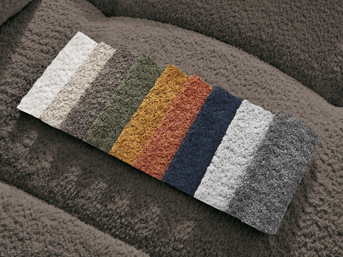 Bobochic Roxelane Ecksofa mit Schlaffunktion und Bettkasten und Pouf 258 × 150 cm Bouclé-Stoff Braun Ecke rechts