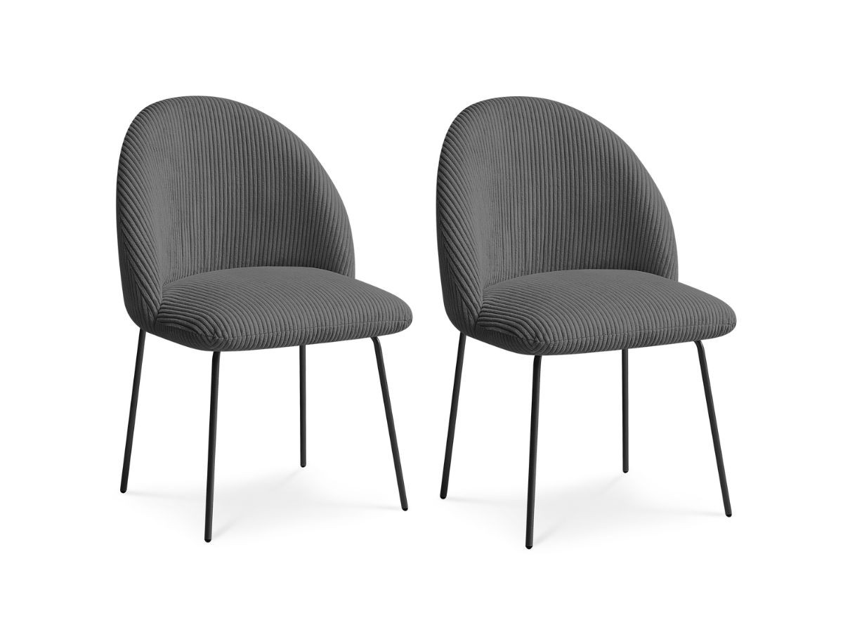 Bobochic Lalie Esszimmerstuhl 2er-Set mit Metallbeinen, schwarz Cordsamt Dunkelgrau