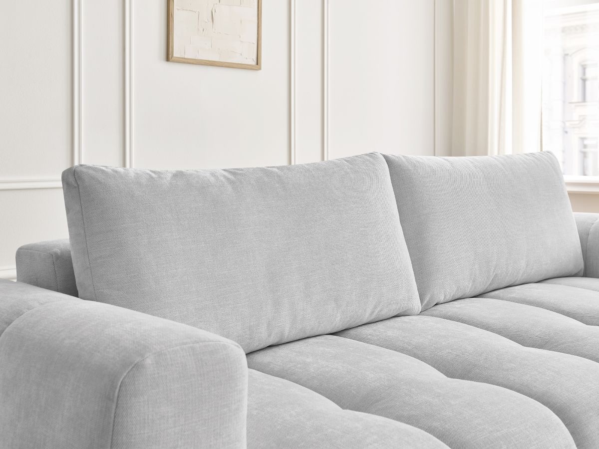 Bobochic Fuji Schlafsofa 3-Sitzer mit Bettkasten und Pouf Stoff Hellgrau