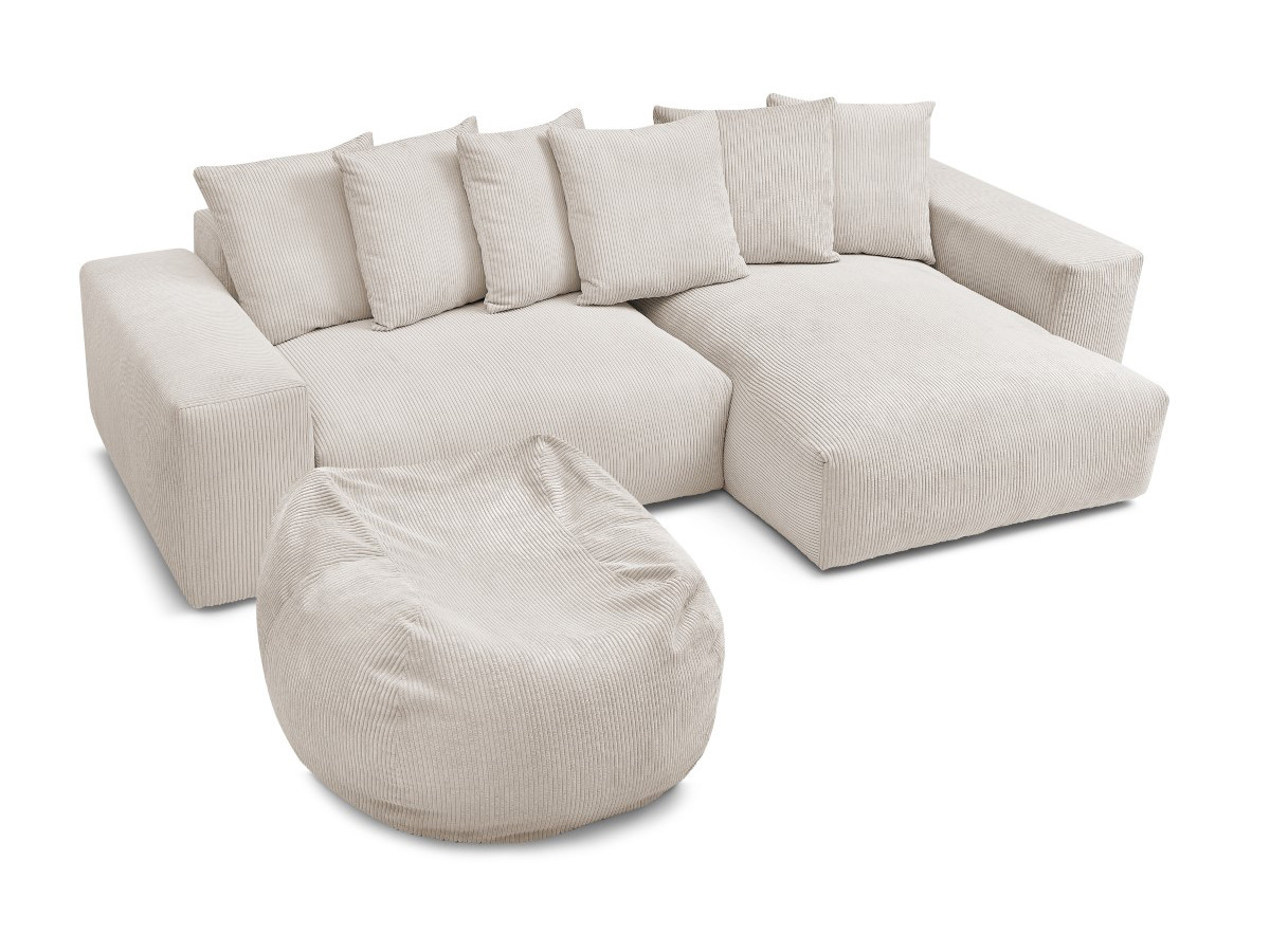 Bobochic Voltaire Ecksofa mit Pouf 310 × 174 cm Cordsamt Beige