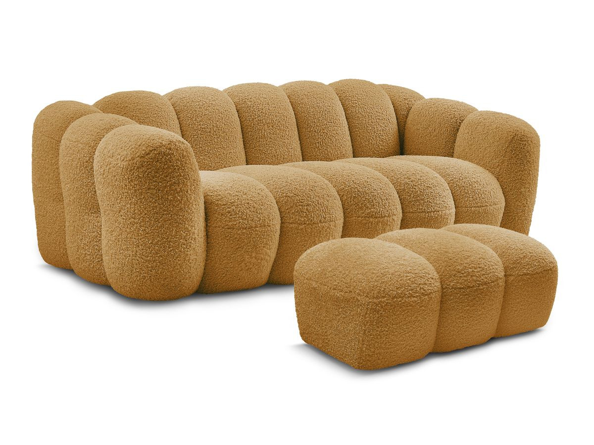 Bobochic Hippolyte Sofa 3-Sitzer mit Pouf Bouclé-Stoff Gelb