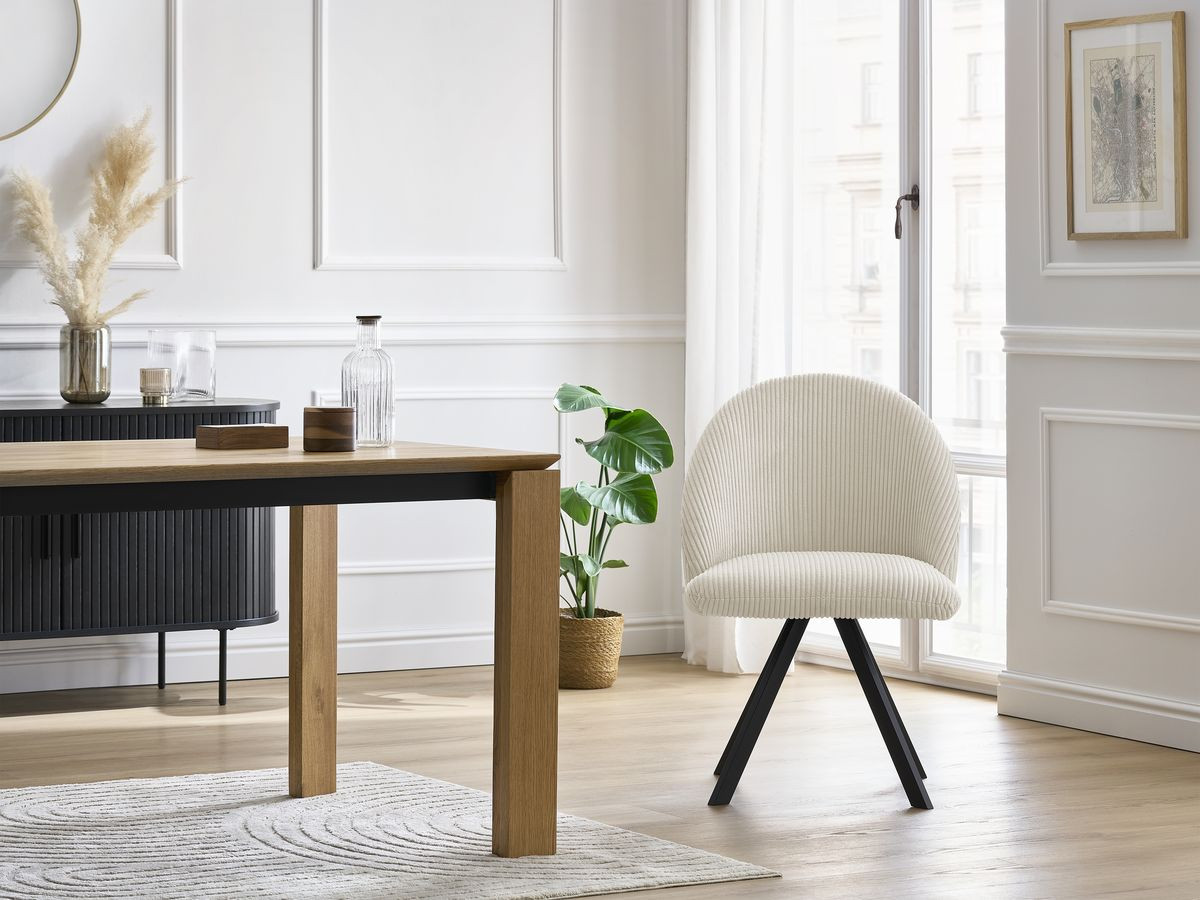 Bobochic Lalie Esszimmerstuhl mit Sternfuß Cordsamt Beige