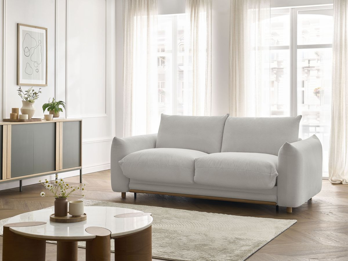 Bobochic Ernest Schlafsofa 3-Sitzer, Liegefläche 190 × 140 / 160 cm Stoff Hellgrau, Liegefläche 160 × 190 cm