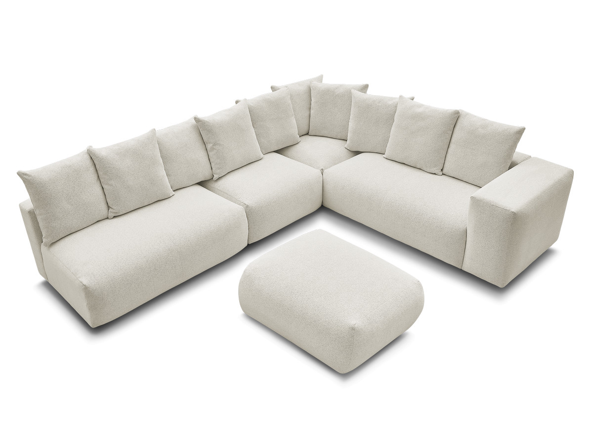 Bobochic Voltaire Ecksofa mit Pouf 322 × 268 cm Melange-Stoff Weiß Ecke rechts