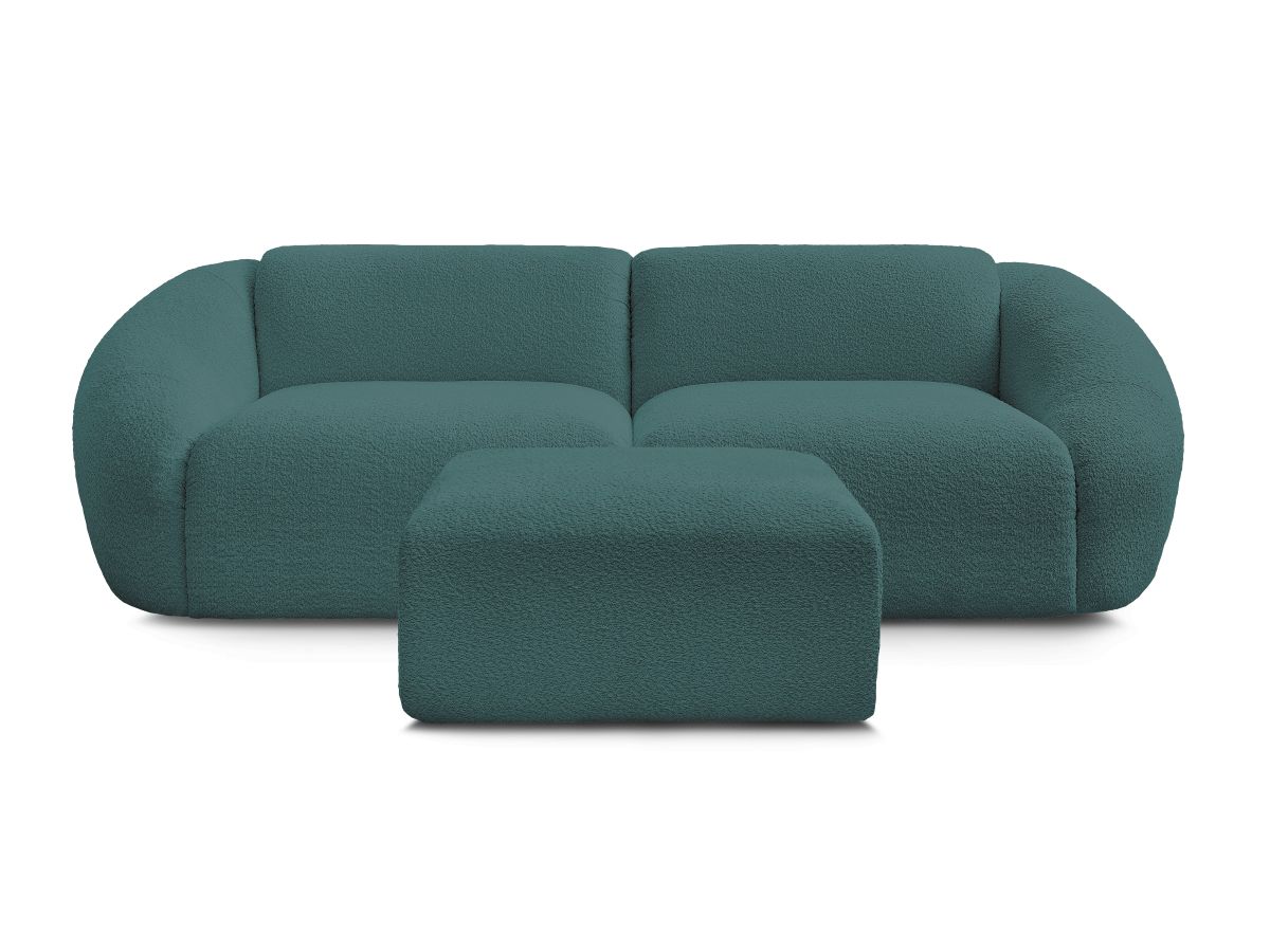Bobochic Tina Sofa 4-Sitzer mit Pouf Bouclé-Stoff Hellblau
