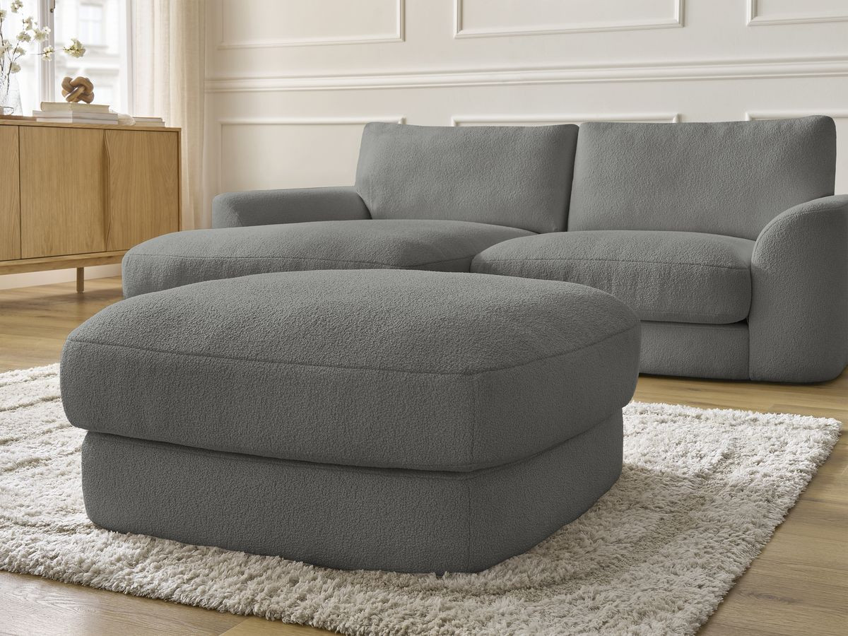 Bobochic Leonore Ecksofa mit Pouf Bouclé-Stoff Dunkelgrau Ecke links