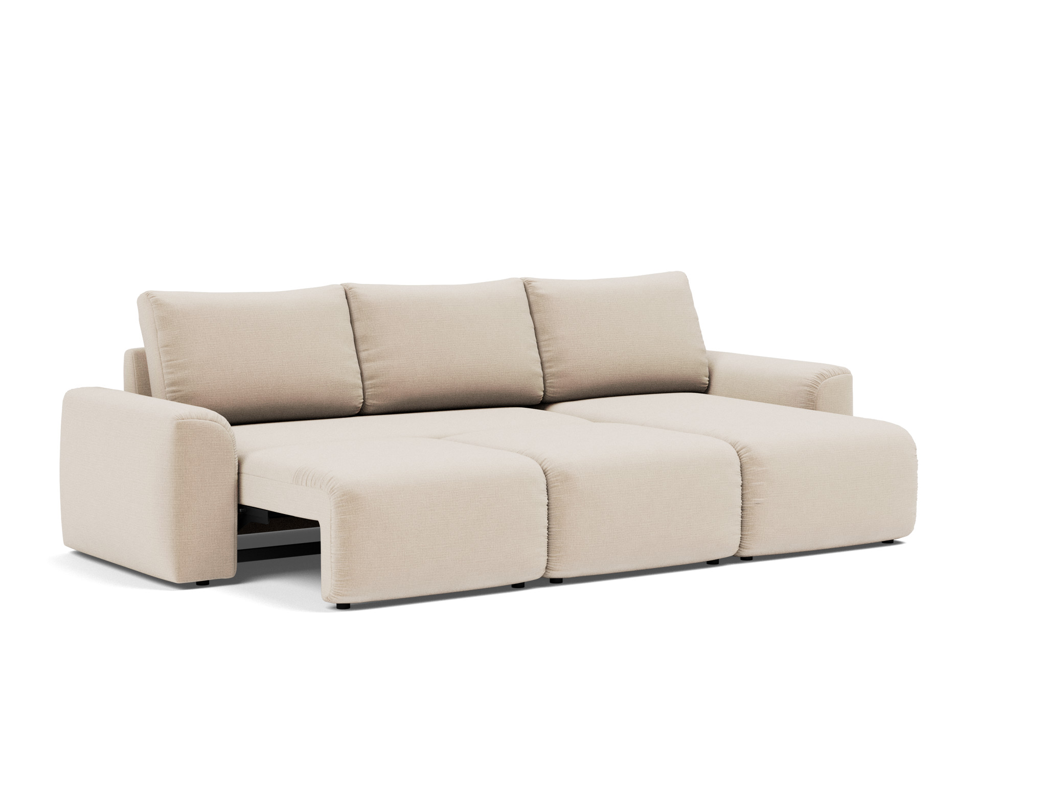 Schlafsofa Norum mit Chaiselongue und Chunky-Armlehnen Chenille Esina 410-Almond-Beige