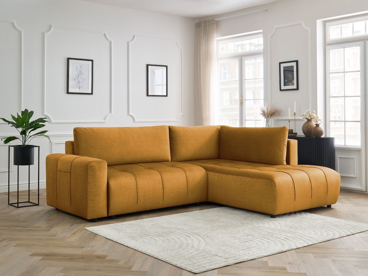 Bobochic Arsene Ecksofa mit Schlaffunktion und Bettkasten 277 × 200 cm Samt Gelb Ecke rechts
