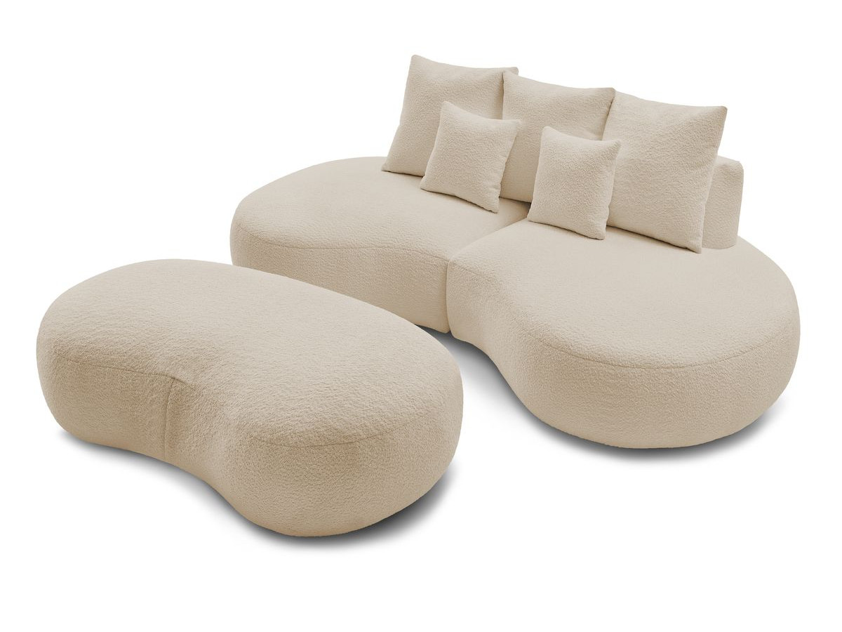 Bobochic Saint-germain Sofa 5-Sitzer mit Pouf Bouclé-Stoff Beige