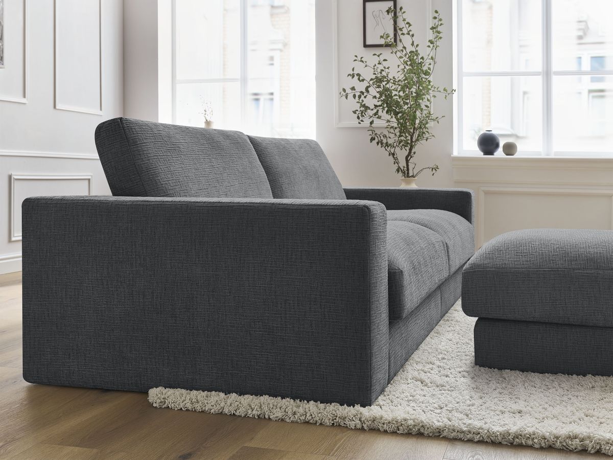 Bobochic Leonard Sofa 4-Sitzer mit Pouf 234 × 109 cm Strukturstoff Dunkelgrau