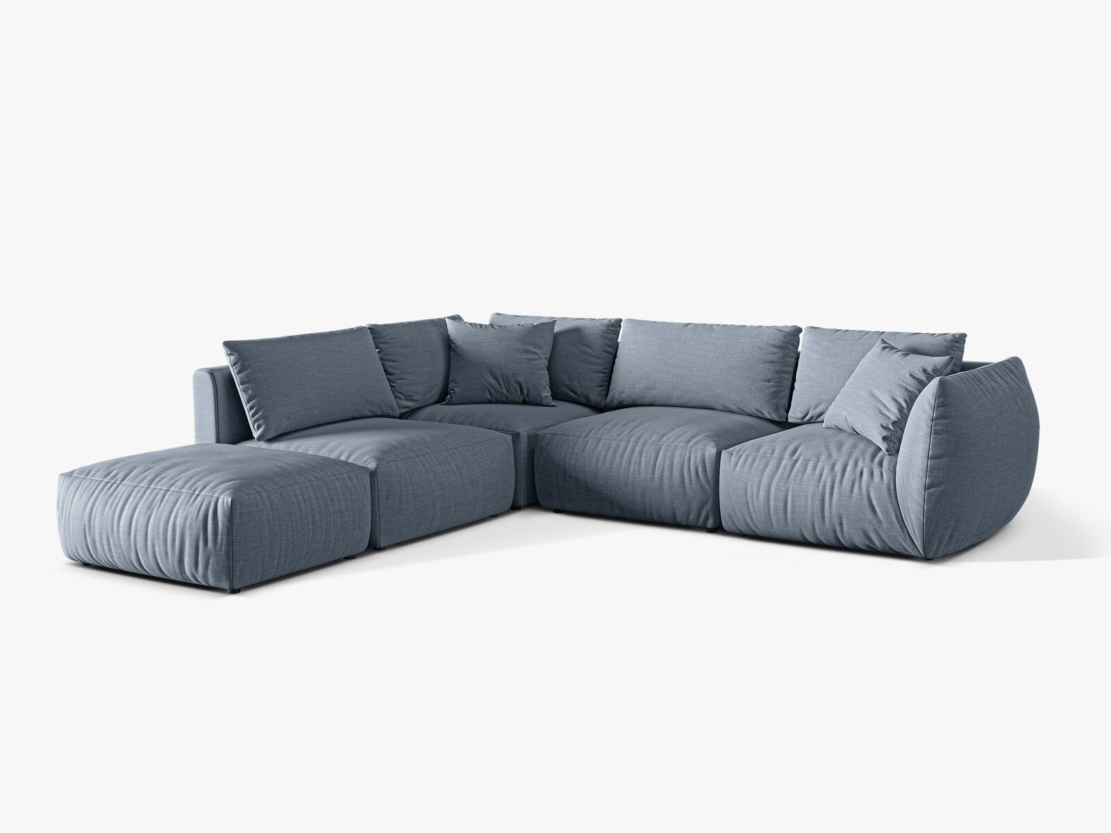 Micadoni Modulares Ecksofa Chris 4-Sitzer Links Strukturierter Stoff Gedämpftes Blau