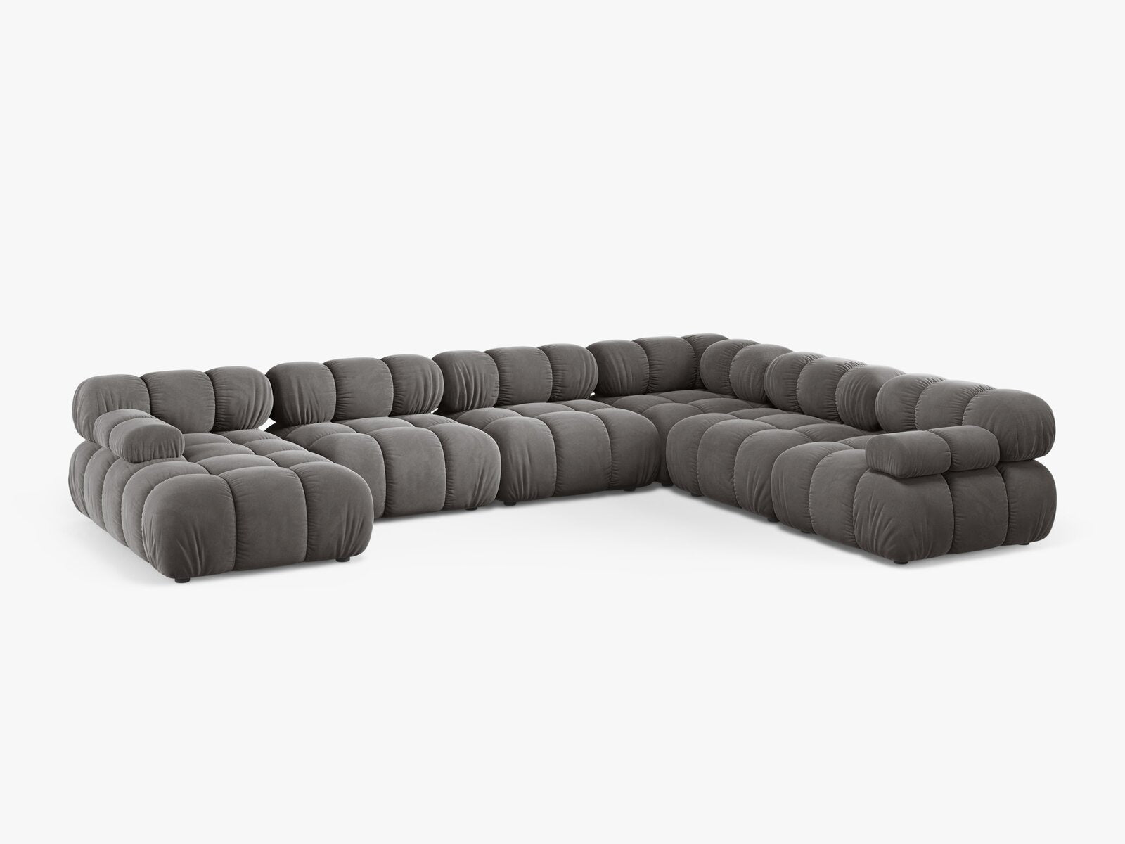 Micadoni Modulares Panorama Ecksofa Bellis 8-Sitzer Rechts Samt Bluvel Hellgrau