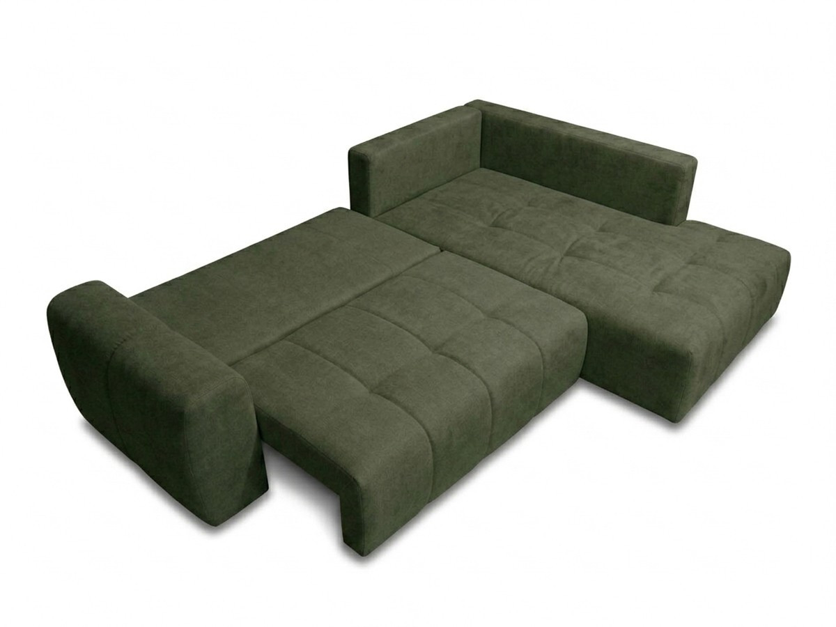 Bobochic Roxelane Ecksofa mit Schlaffunktion und Bettkasten Melange-Stoff Grün Ecke rechts