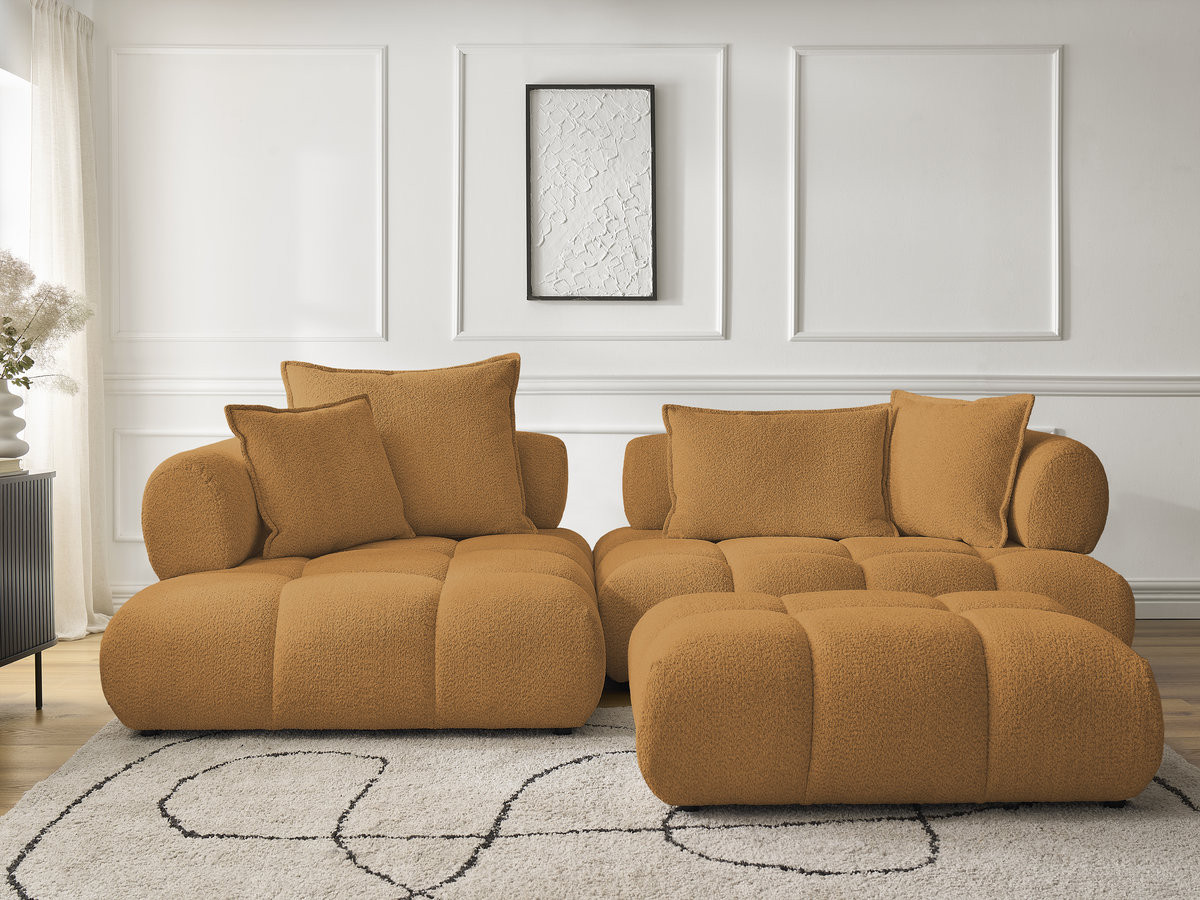 Bobochic Alya Ecksofa mit Pouf Bouclé-Stoff Gelb Ecke links