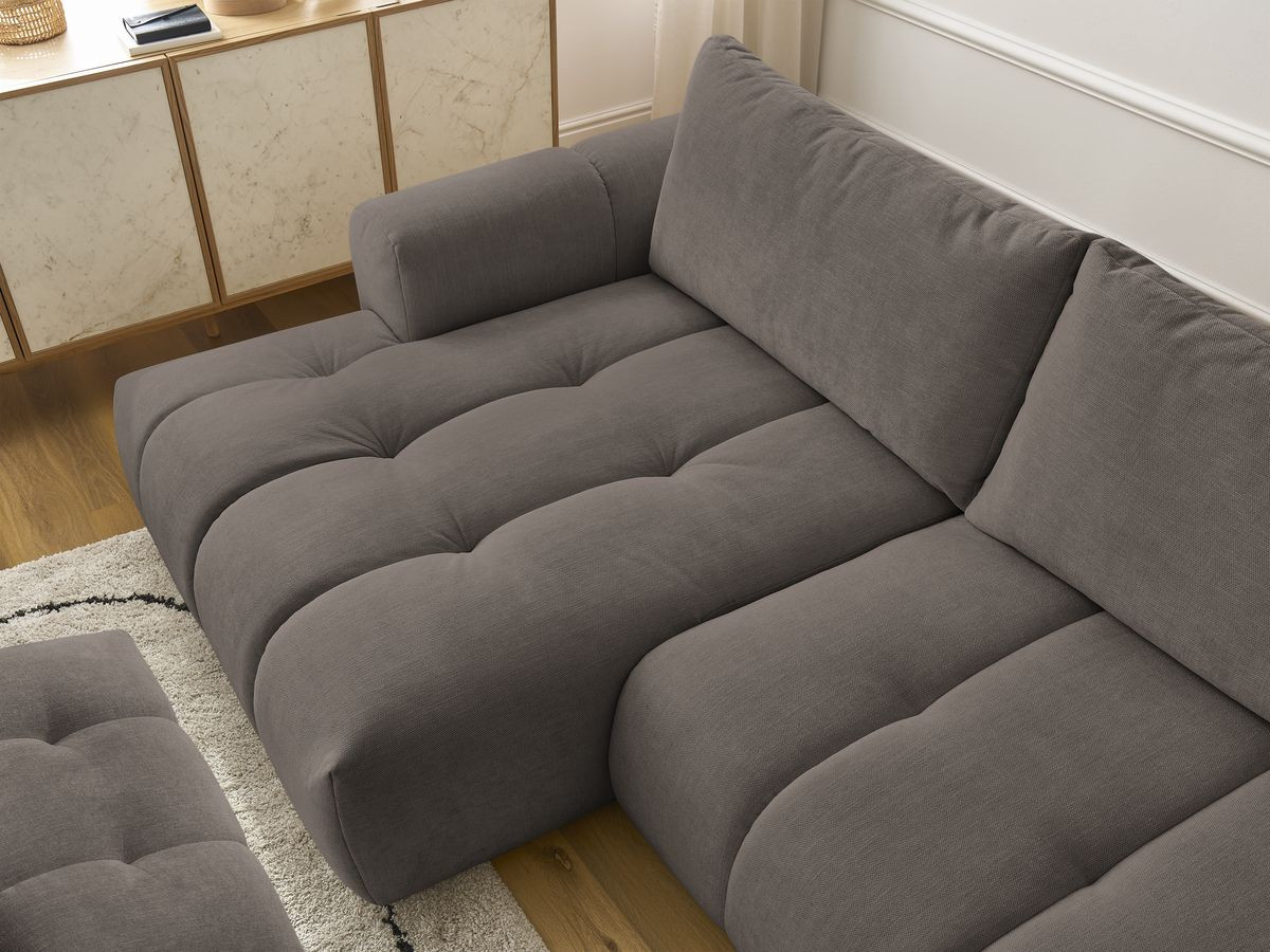 Bobochic Fuji Ecksofa mit Schlaffunktion und Bettkasten und Pouf 292 × 160 cm Stoff Taupe Ecke links