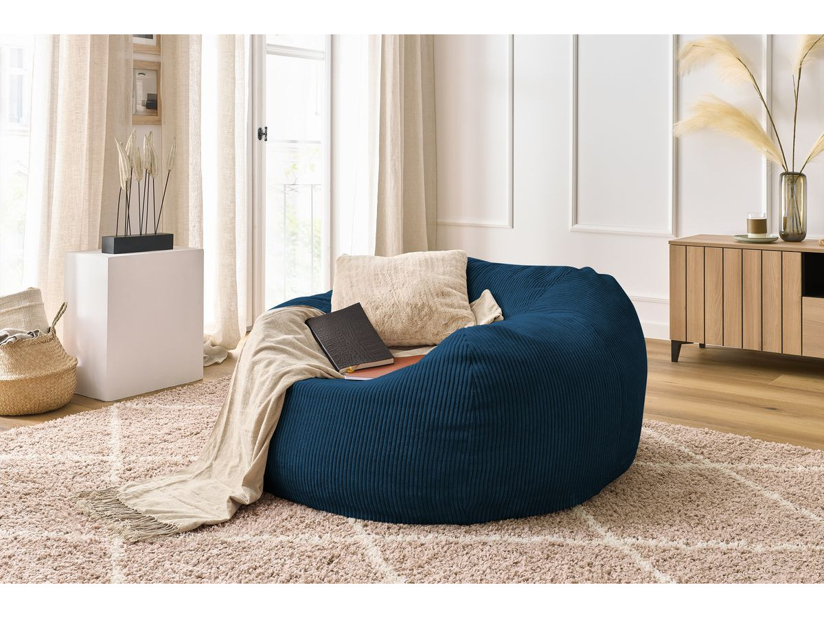 Bobochic Voltaire Pouf 120 × 70 cm Cordsamt Dunkelblau