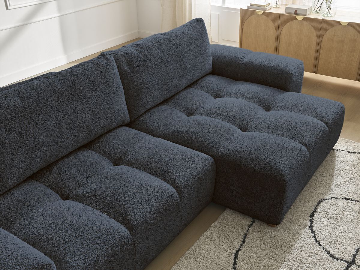 Bobochic Anakin Ecksofa, 2 Kissen Bouclé-Stoff Dunkelblau