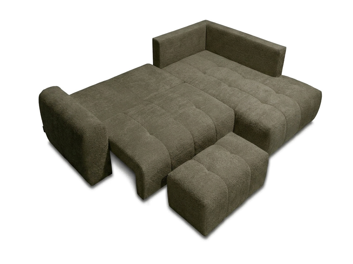 Bobochic Roxelane Ecksofa mit Schlaffunktion und Bettkasten und Pouf Bouclé-Stoff Grün Ecke rechts