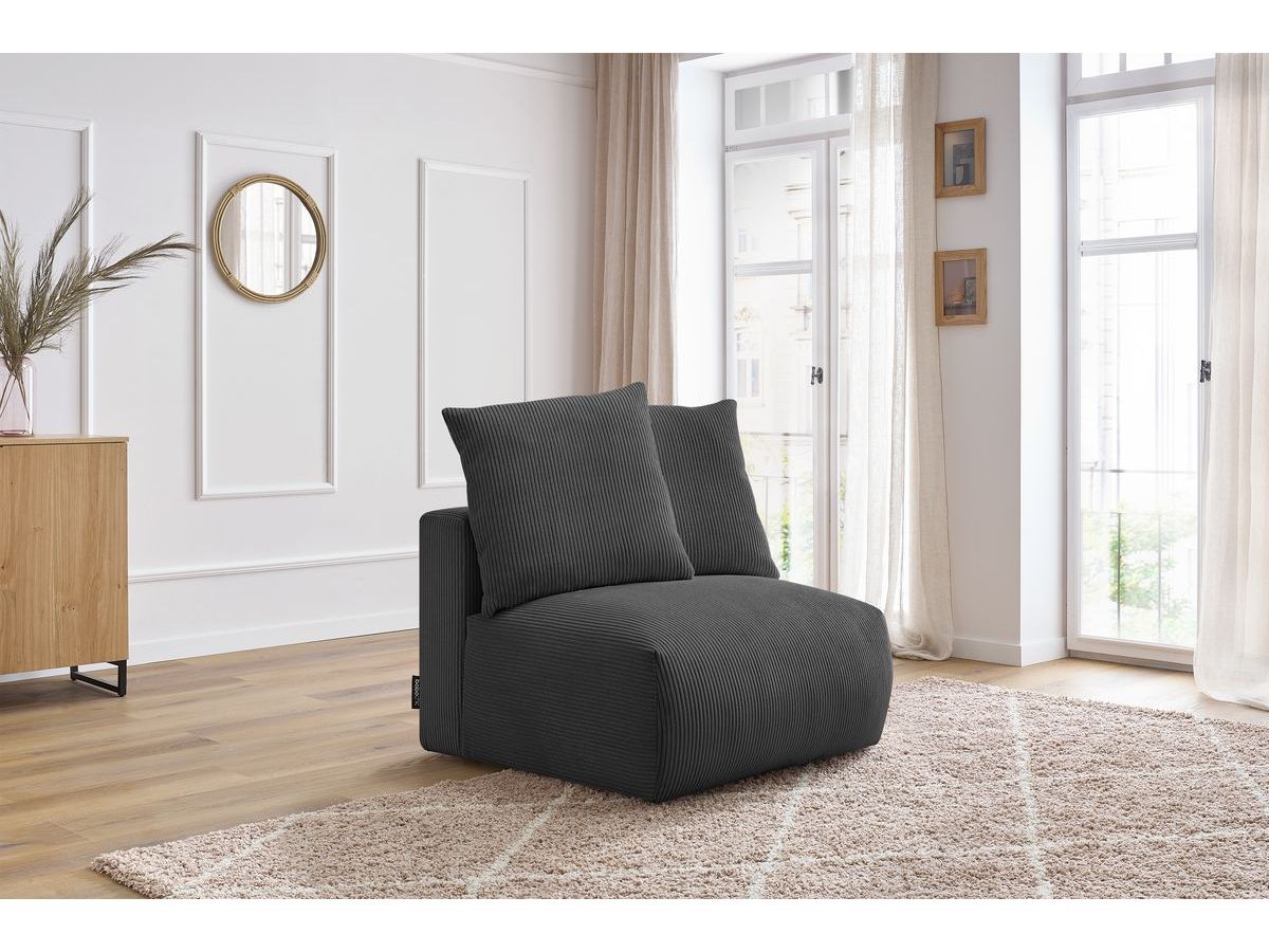 Bobochic Voltaire Sofamodul 1-Sitzer 90 × 100 cm Cordsamt Dunkelgrau