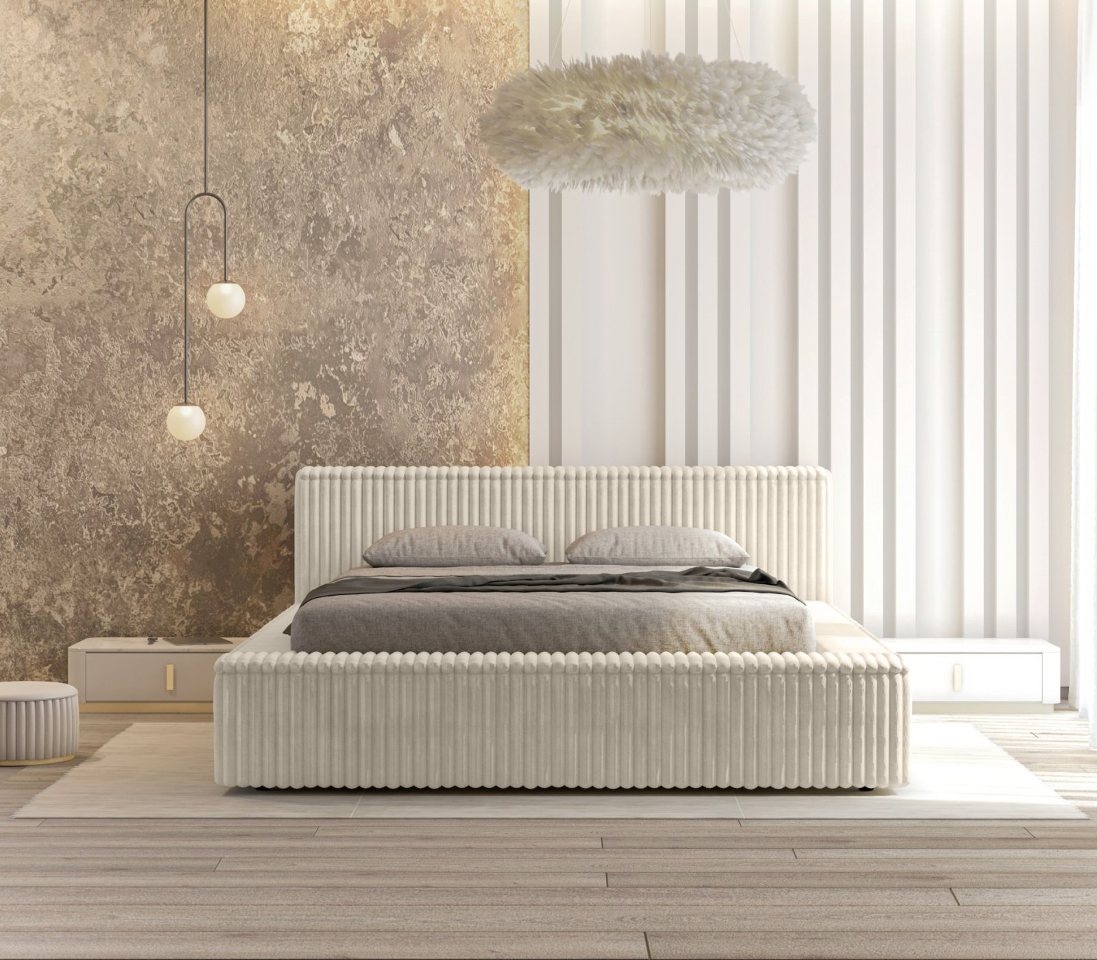 Polsterbett Lento Softcord mit Fellstruktur 160x200 mit Metallrahmen Vito 23