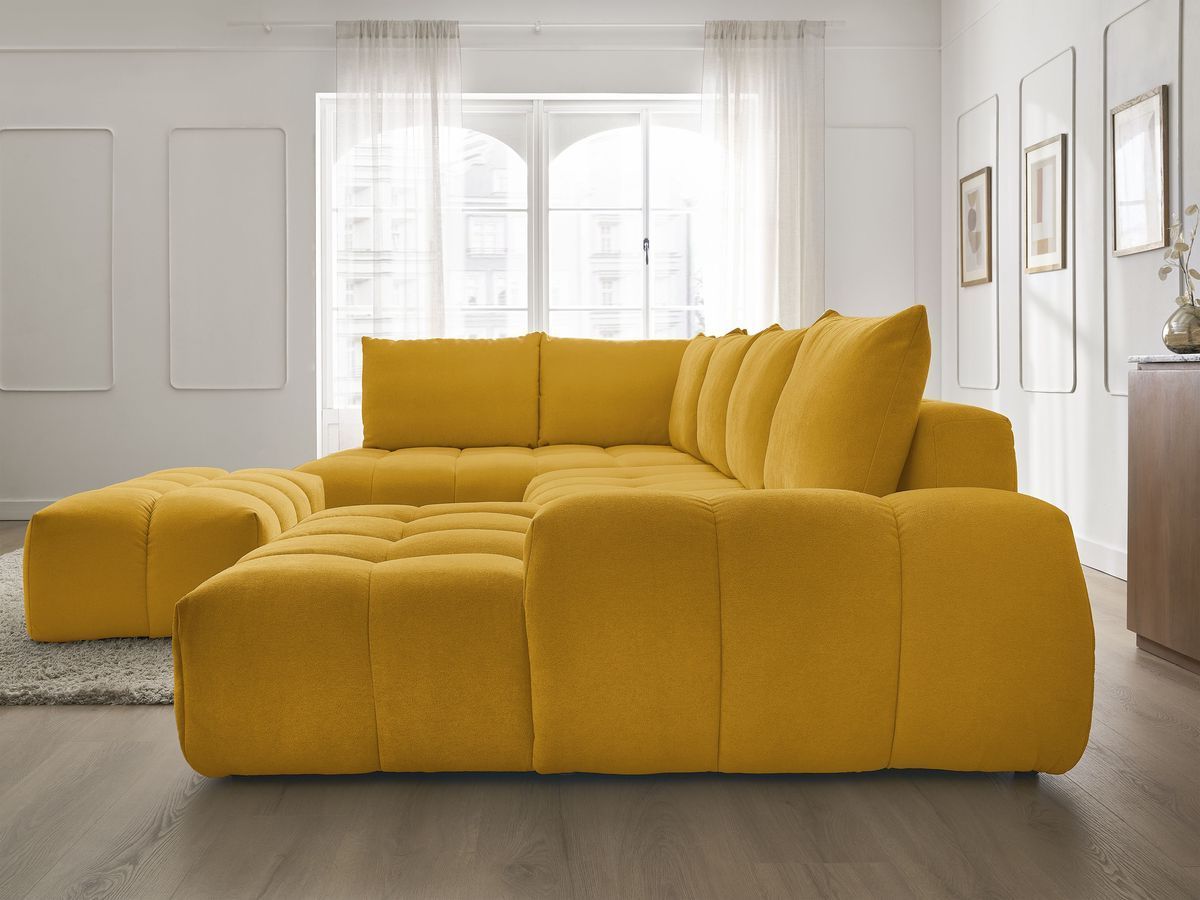 Bobochic Everest Wohnlandschaft mit Pouf, 6 Kissen Strukturstoff Gelb Ecke rechts