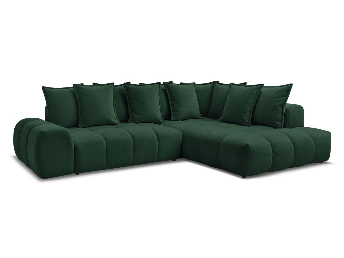 Bobochic Everest Ecksofa mit Schlaffunktion und Bettkasten 320 × 212 cm, 10 Kissen Strukturstoff Grün Ecke rechts