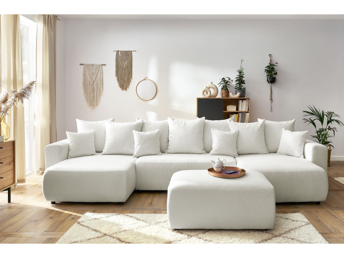 Bobochic Envy Wohnlandschaft mit rechteckigem Pouf Bouclé-Stoff Weiß