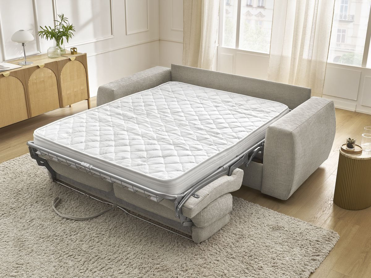 Bobochic Hugo Schlafsofa 3-Sitzer Strukturstoff Beige, Liegefläche 160 × 190 cm