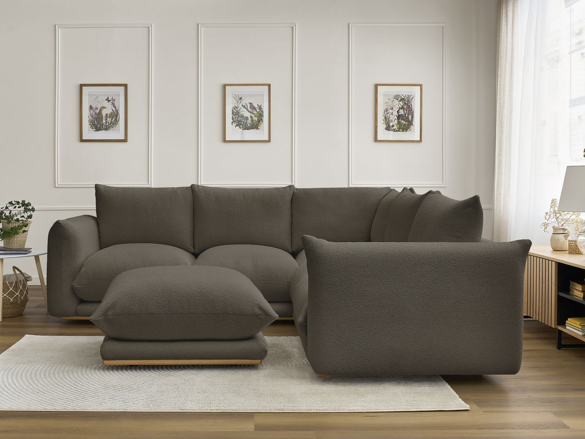 Bobochic Ernest Ecksofa mit Pouf Bouclé-Stoff Braun
