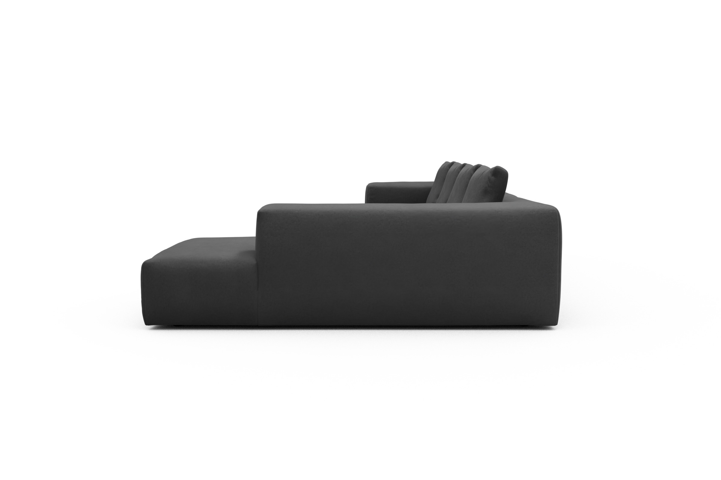 Wohnlandschaft Fred Relax-Ecke rechts mit 2-Sitzer und Chaiselongue links Strukturierter Stoff Satya 441-Warm-Zinc