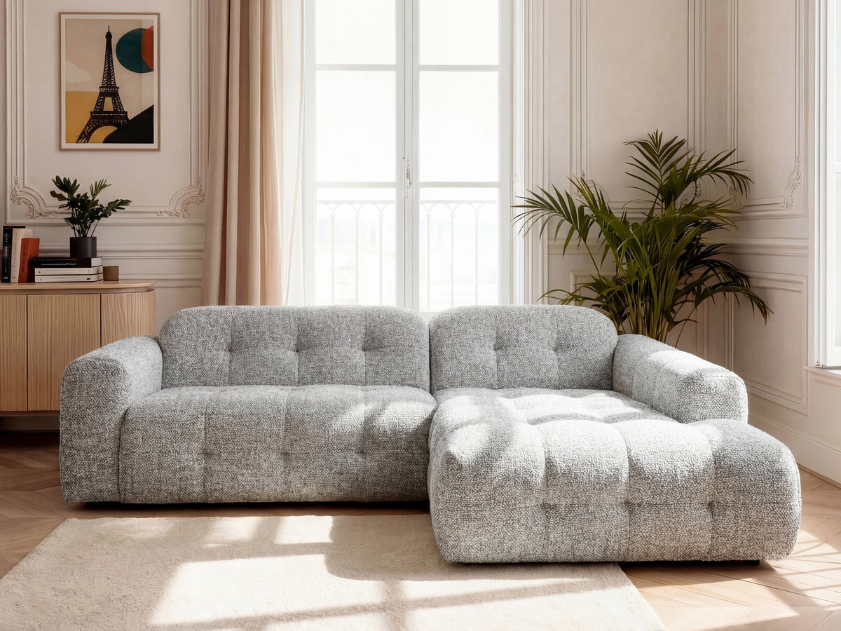 Bobochic Laura Ecksofa Melange-Stoff Hellgrau Ecke rechts
