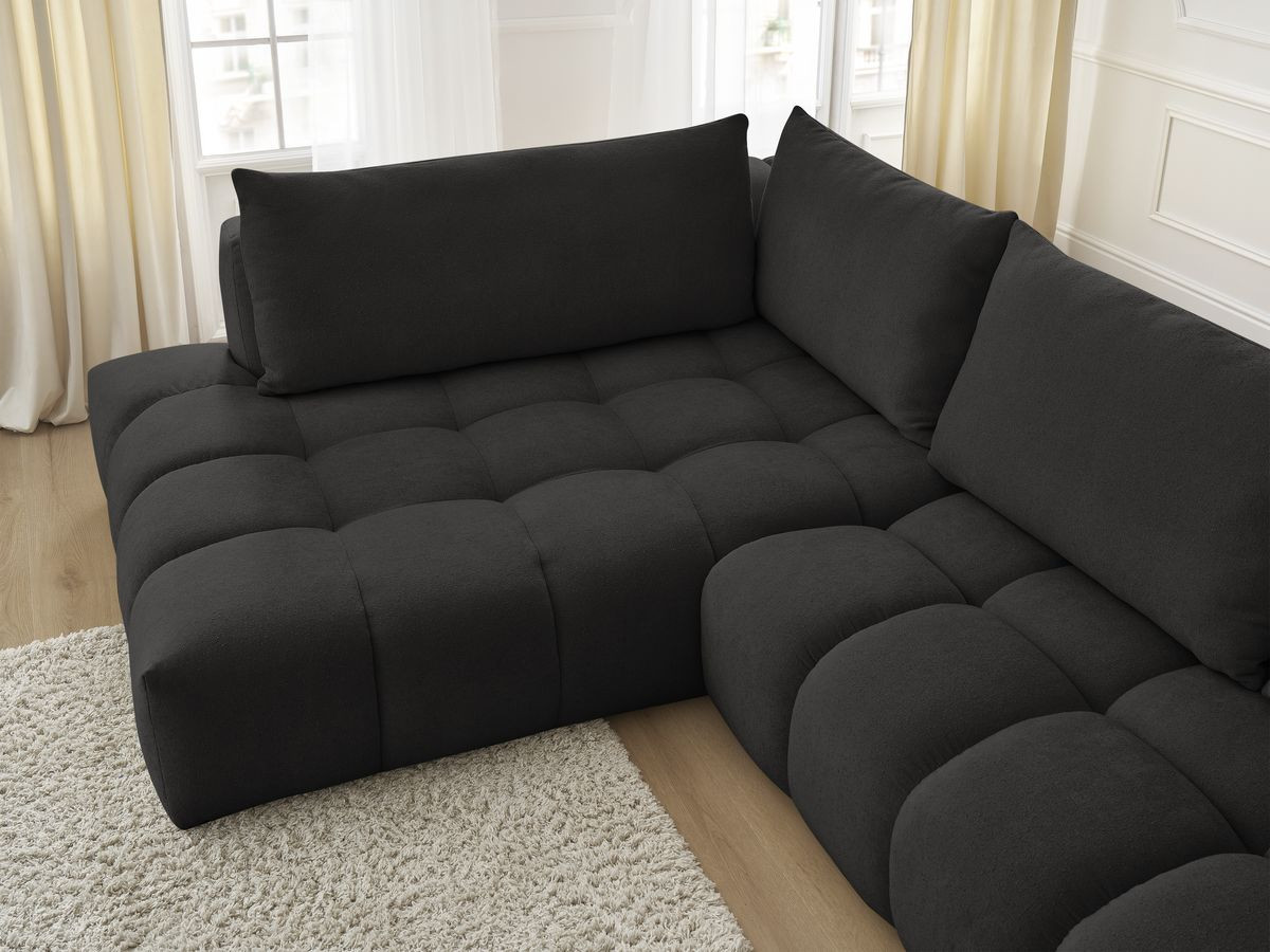 Bobochic Everest Ecksofa, 4 Kissen Strukturstoff Schwarz Ecke links