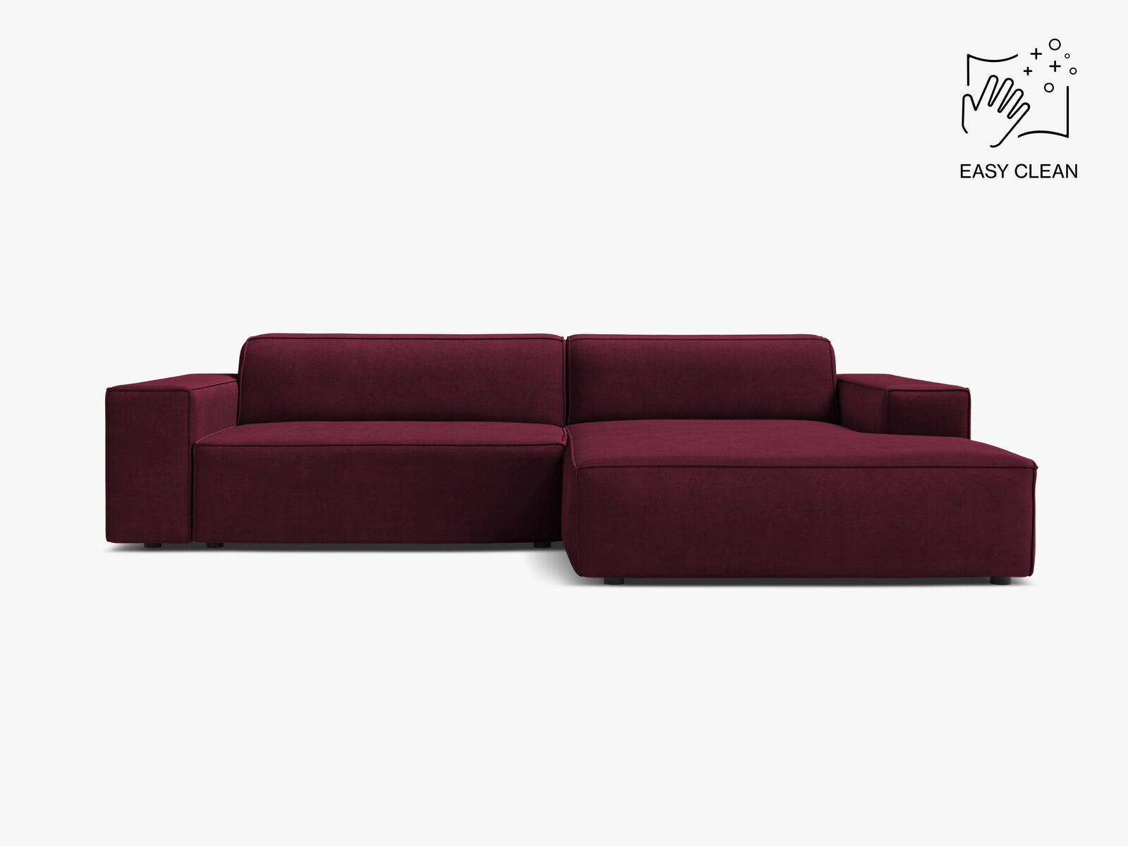 Micadoni Ecksofa Jodie 3-Sitzer Samt Venus Burgunder Rechts