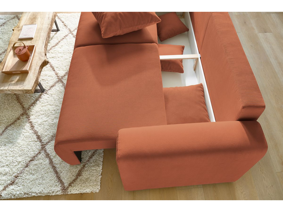 Bobochic Envy Schlafsofa 3-Sitzer mit Bettkasten Cordsamt Orange