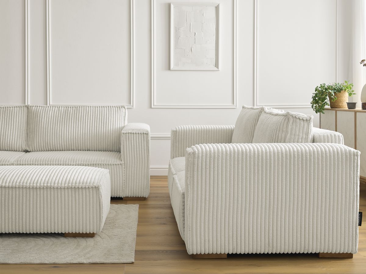 Bobochic Chelsea Sofa 6-Sitzer mit Pouf Breitcord weich Beige