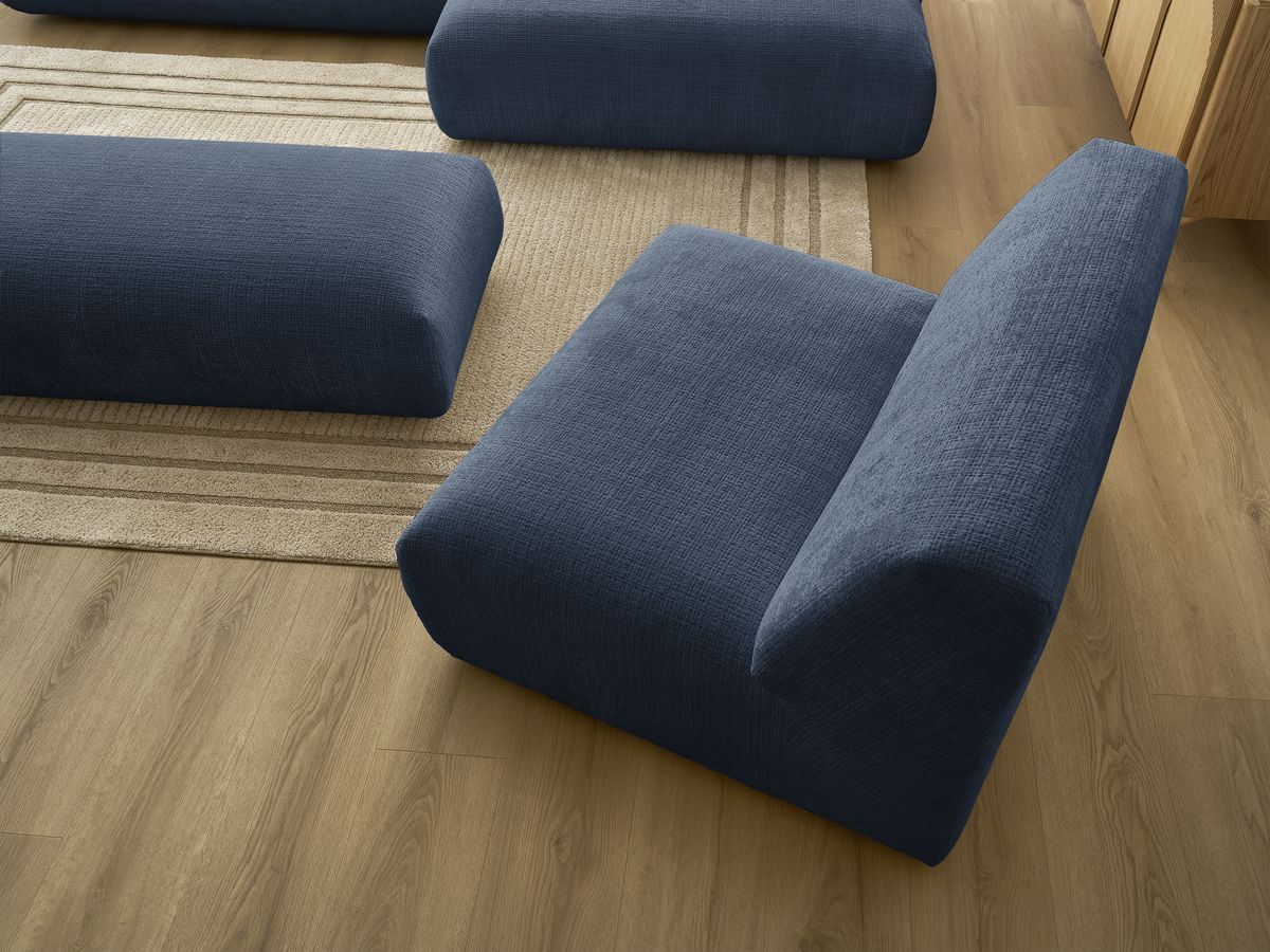 Bobochic Sirius Ecksofa mit Pouf 405 × 170 cm Strukturstoff Dunkelblau Ecke rechts