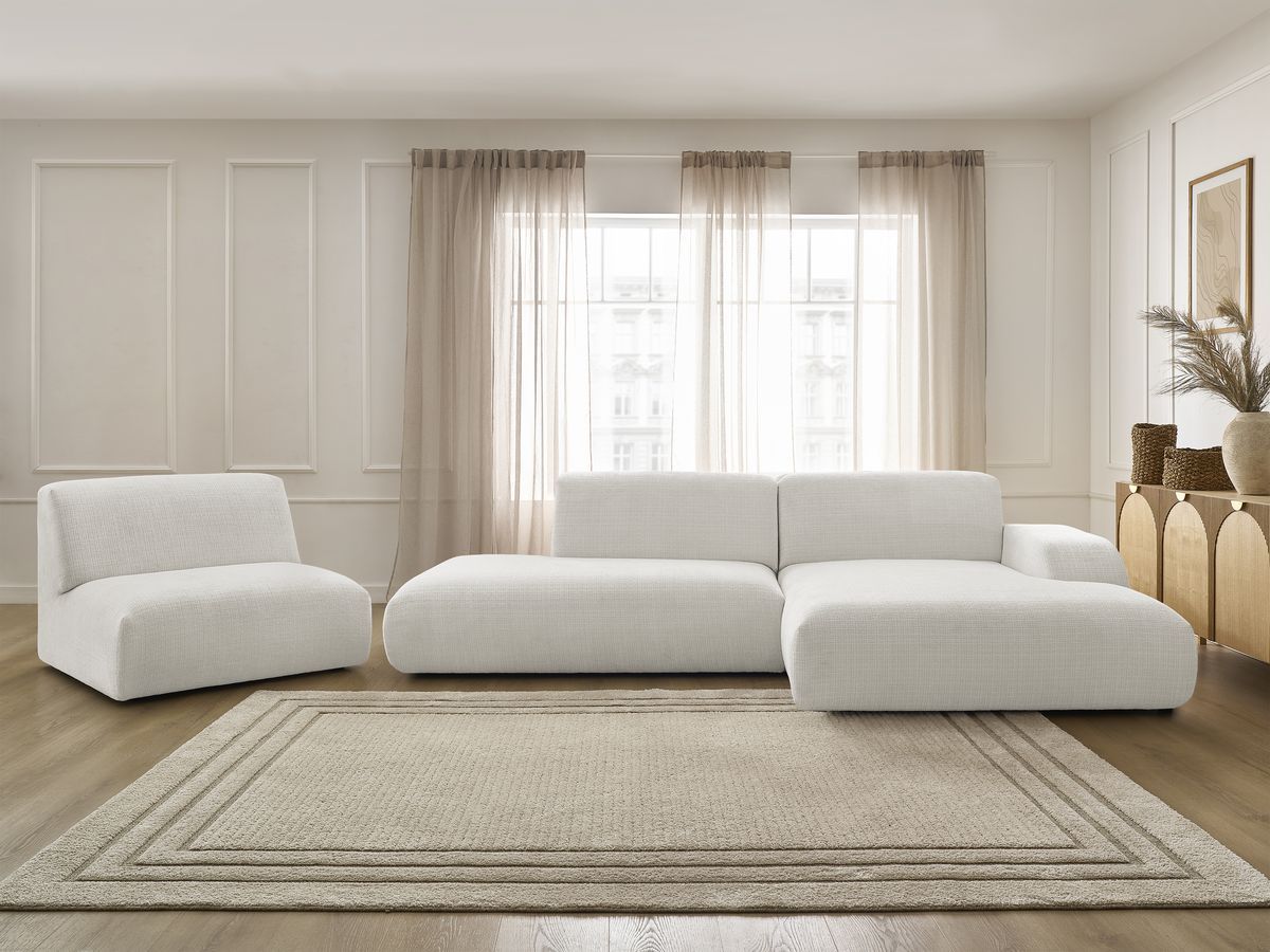 Bobochic Sirius Ecksofa 405 × 170 cm Strukturstoff Weiß Ecke rechts