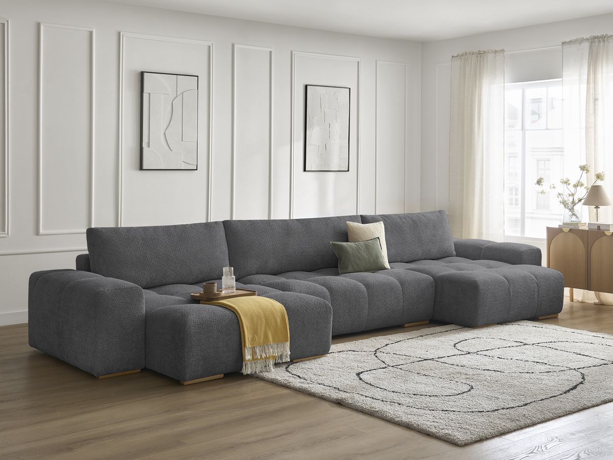 Bobochic Anakin Wohnlandschaft, 3 Kissen Bouclé-Stoff Dunkelgrau