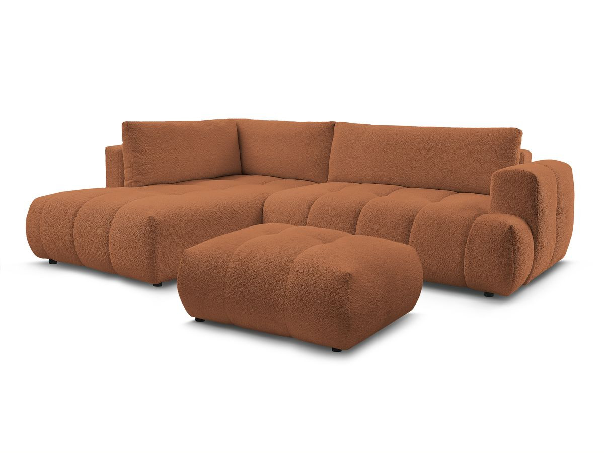 Bobochic Fuji Ecksofa mit Schlaffunktion und Bettkasten und Pouf 282 × 204 cm Bouclé-Stoff Orange Ecke links
