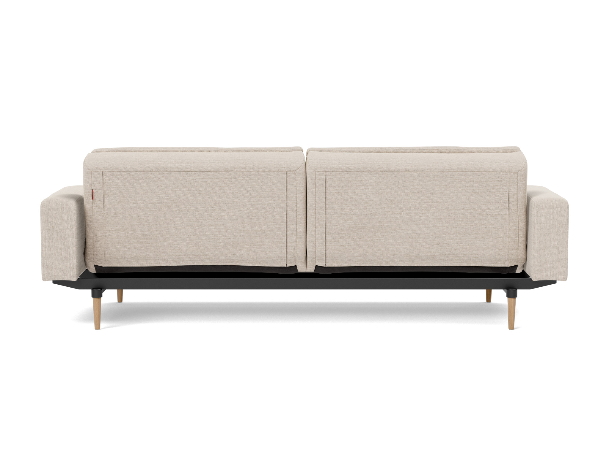 Schlafsofa Dublexo mit Armlehnen Webstoff Blida 612-Sand-Grey Beine Styletto Eiche hell
