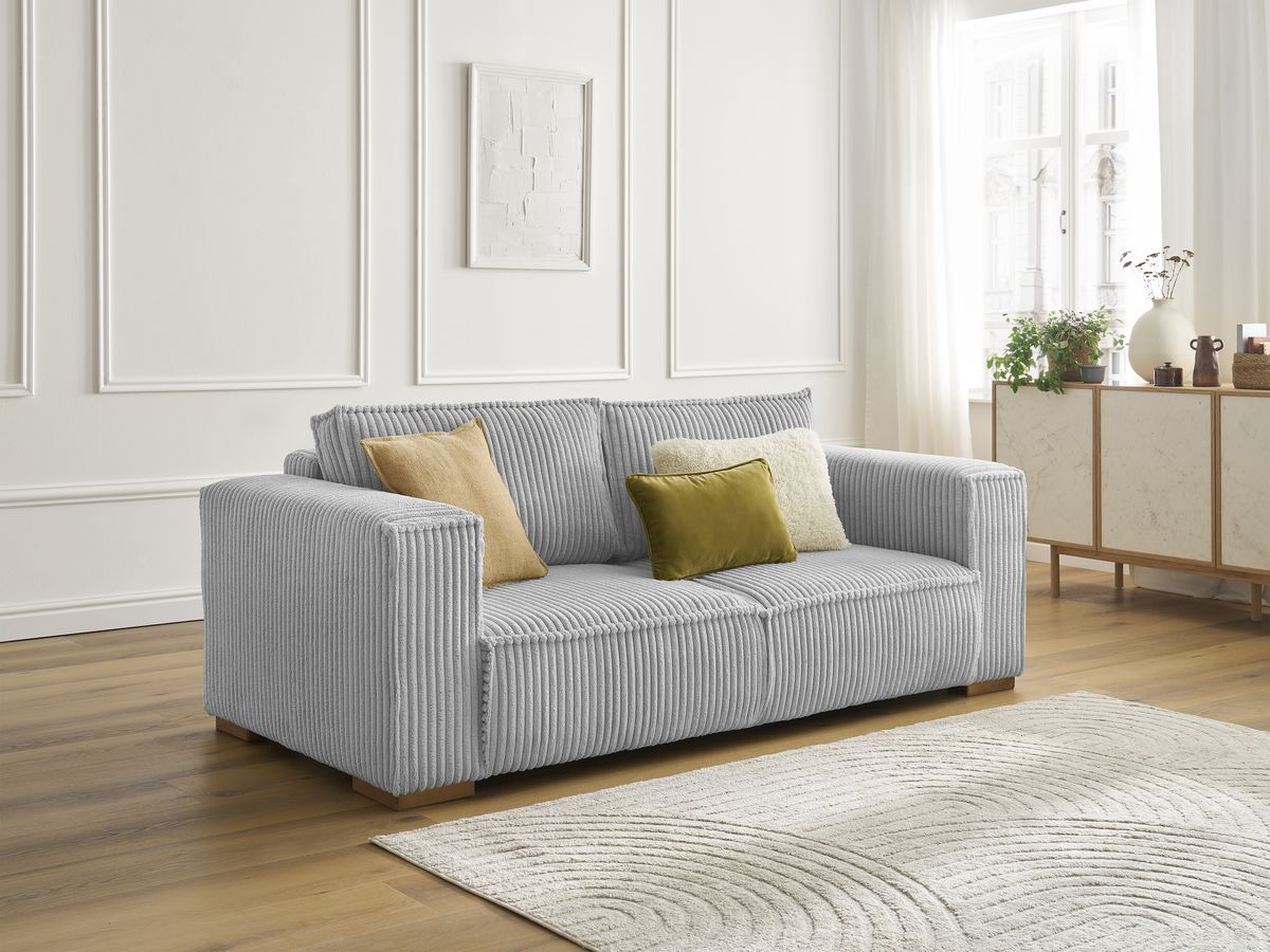 Bobochic Chelsea Sofa 2-Sitzer Breitcord weich Hellgrau