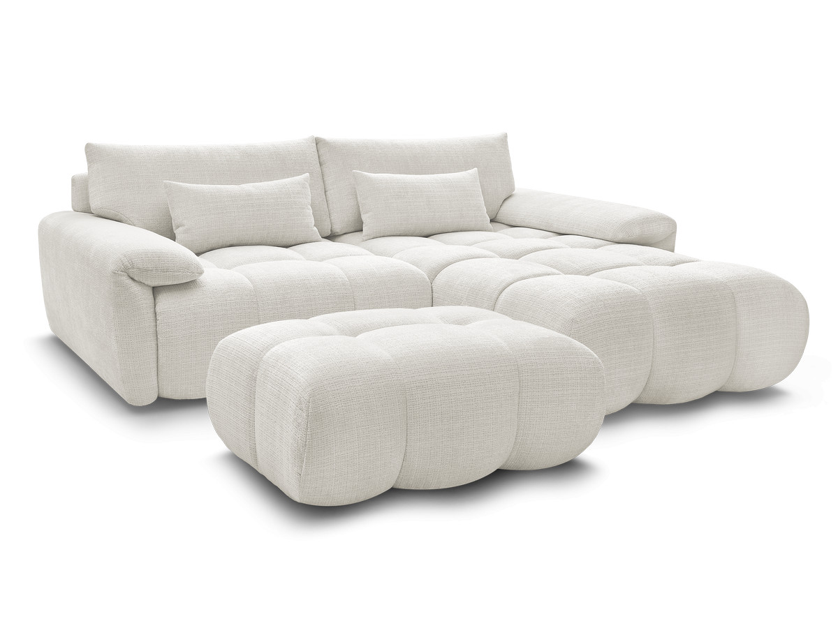 Bobochic Ivane Ecksofa mit Pouf Strukturstoff Weiß Ecke rechts