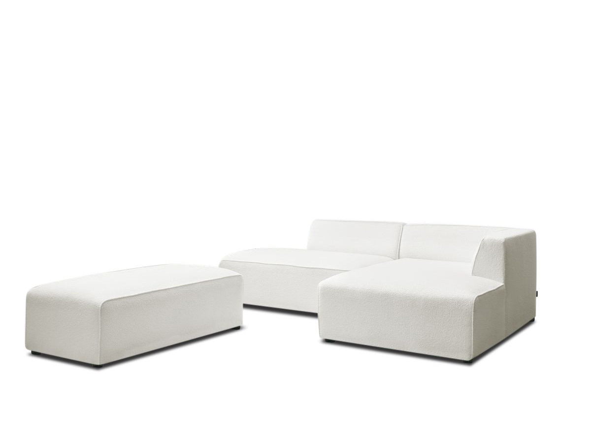 Bobochic Megeve Ecksofa mit Schlaffunktion und Pouf Bouclé-Stoff Weiß Ecke rechts