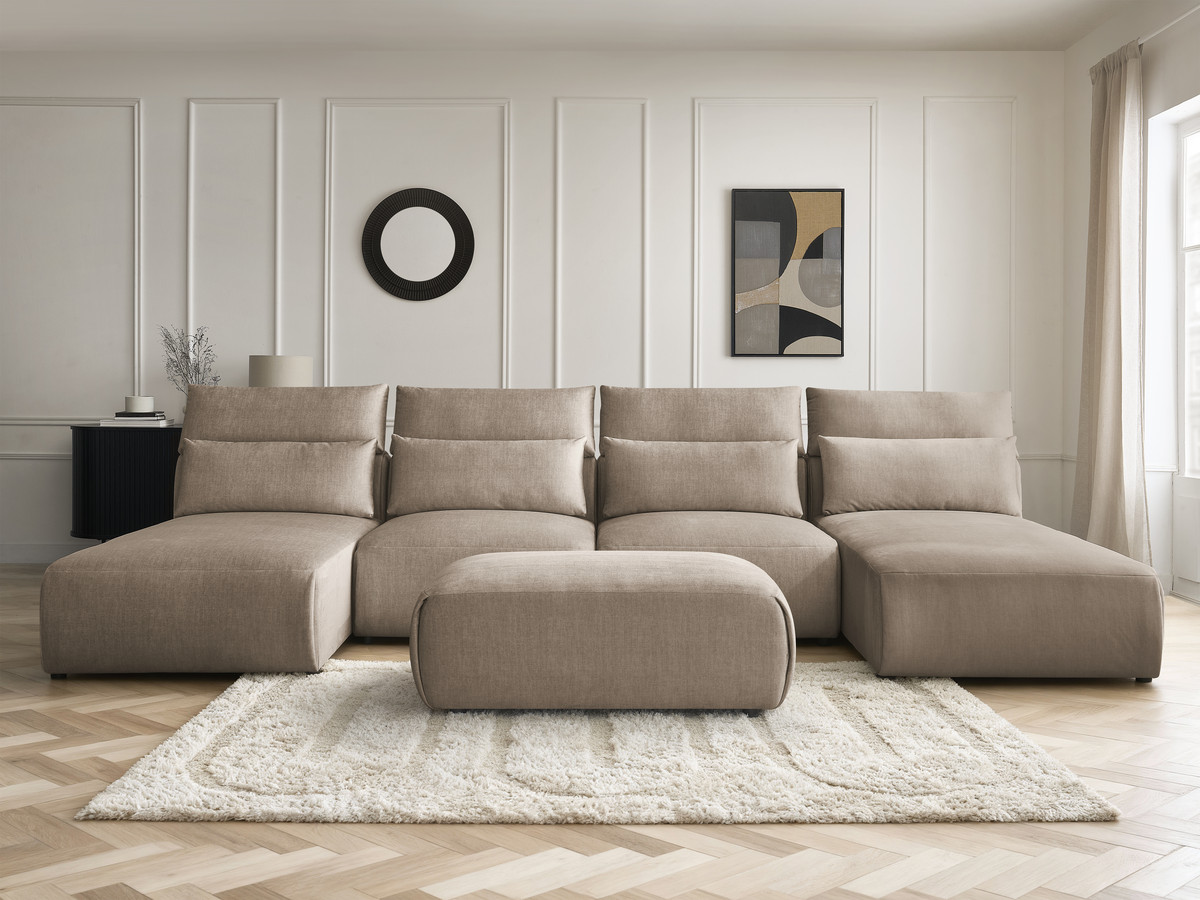 Bobochic Jana Wohnlandschaft mit kleinem Pouf Samt Taupe