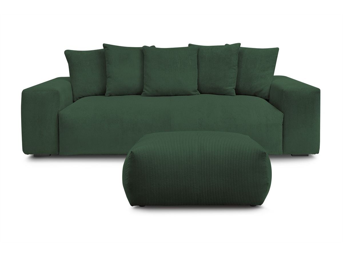 Bobochic Voltaire Schlafsofa 4-Sitzer mit Bettkasten und Pouf Cordsamt Grün
