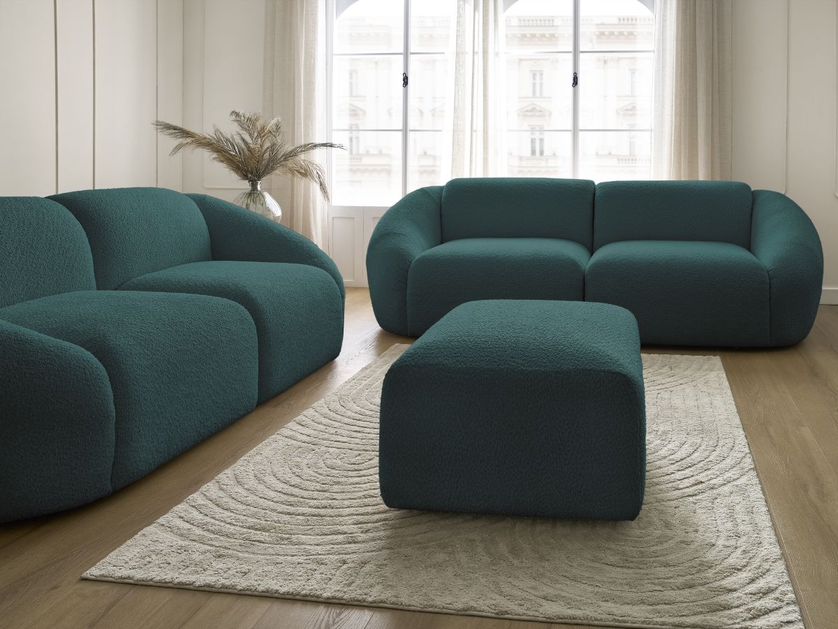 Bobochic Tina Sofa 6-Sitzer mit Pouf Bouclé-Stoff Hellblau