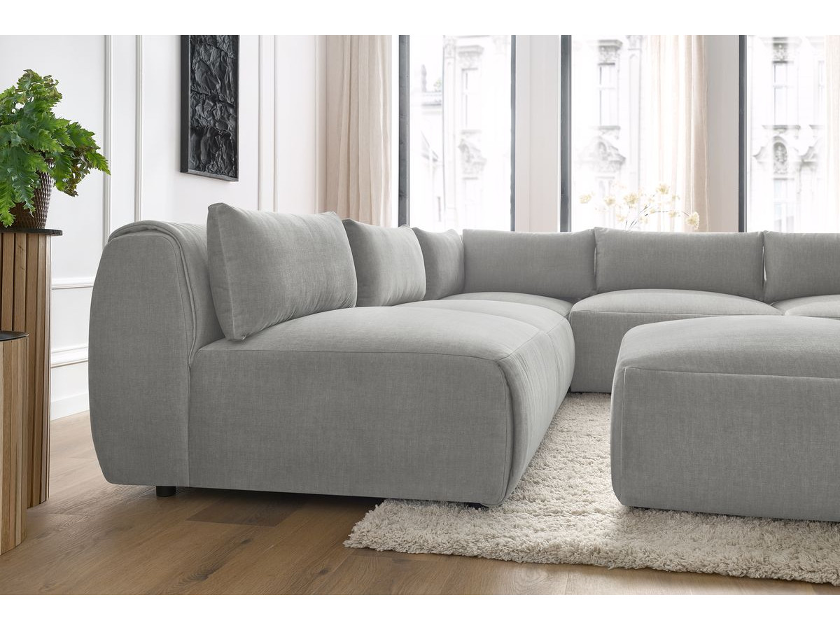 Bobochic Jeanne Ecksofa mit Pouf Samt Hellgrau