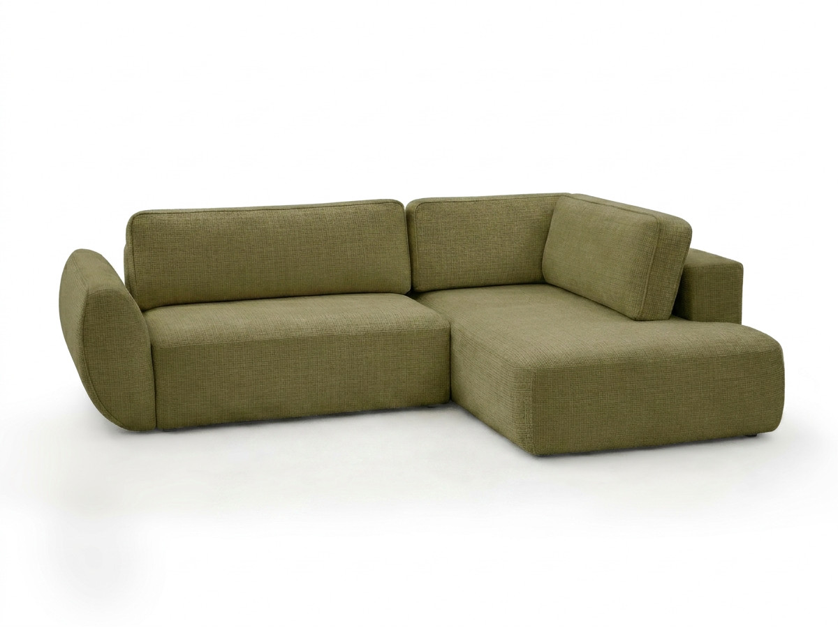 Bobochic Denise Ecksofa mit Schlaffunktion und Bettkasten 256 × 197 cm Strukturstoff Grün Ecke rechts