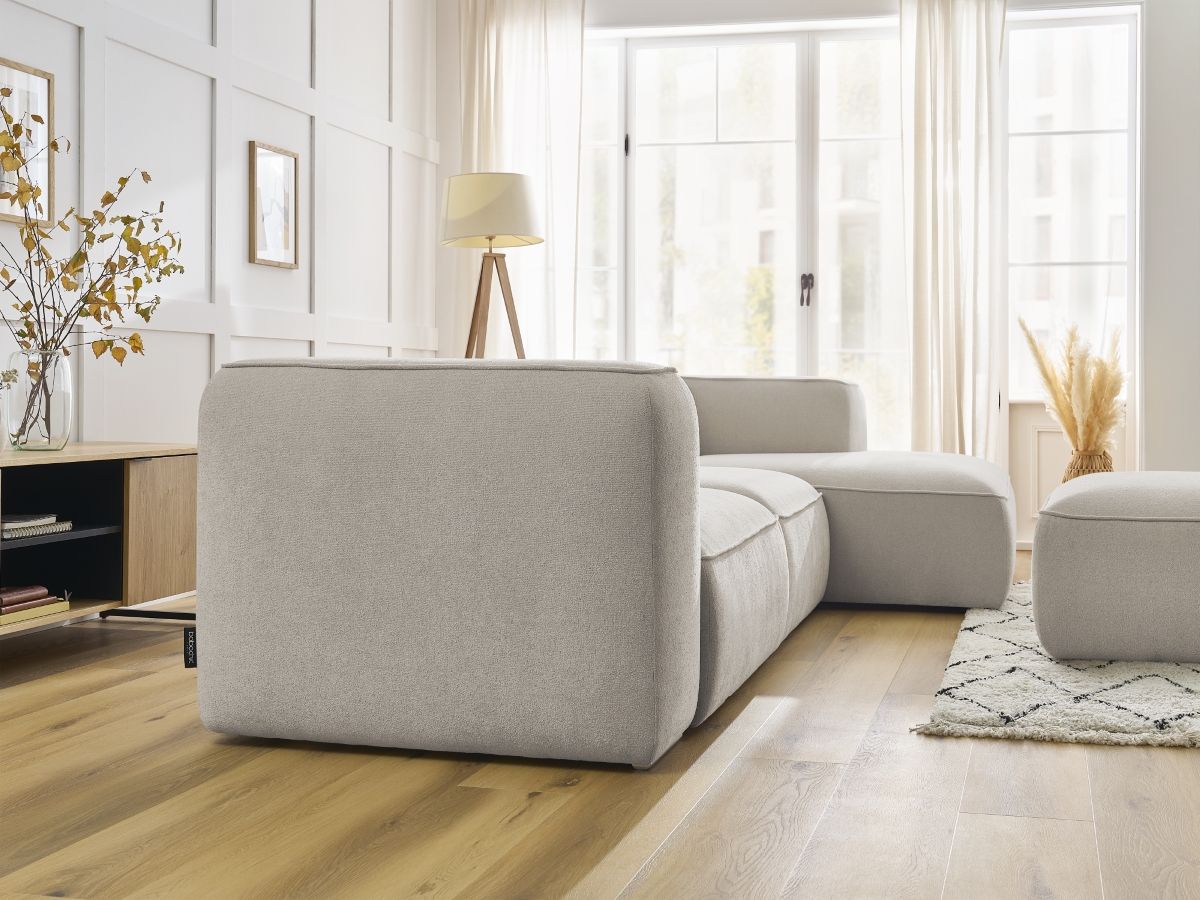 Bobochic Zephyr Ecksofa mit Pouf 349 × 165 cm Strukturstoff Beige Ecke rechts