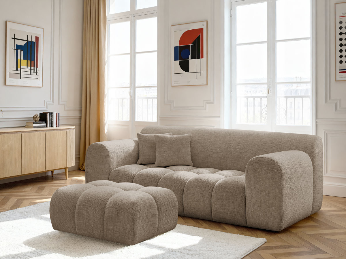 Bobochic Melisse Sofa 2-Sitzer mit Pouf Strukturstoff Taupe